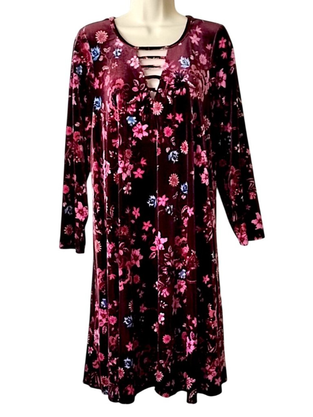 Torrid Long Sleeve Velour Ladder Cutout Dress 2 Cranberry Pink